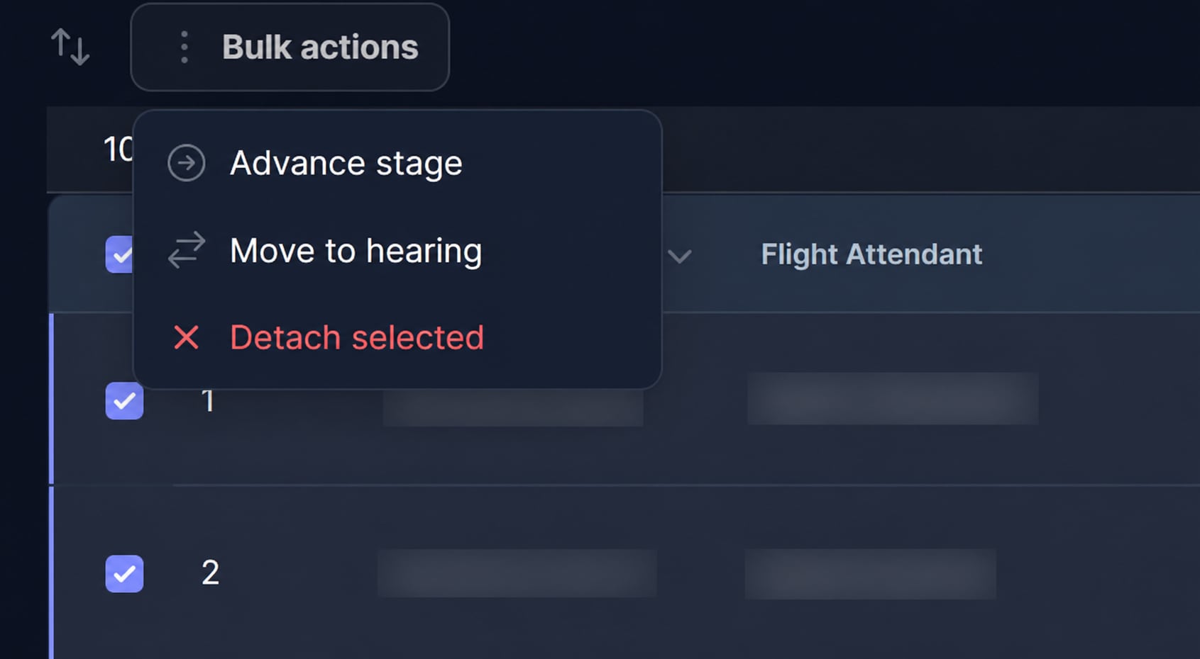 RepliaOS screenshot showing how to move matters from one hearing to another.
