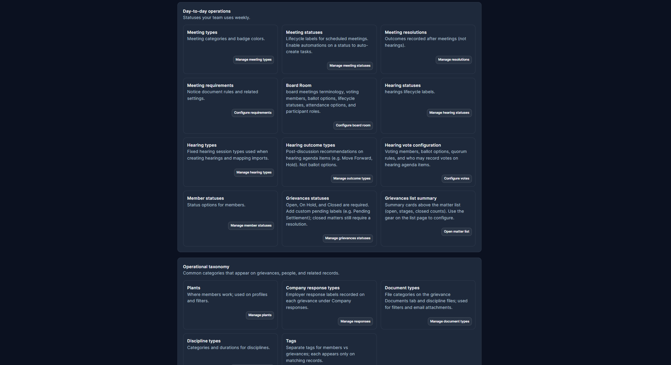 RepliaOS screenshot showing numerous available customization settings built to tailor the application to any organizations needs.